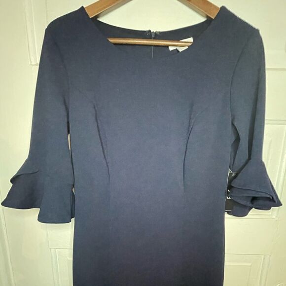 NWTs NY&C Navy Classy Ballerina Length Flutter Sleeve Dress Size Small - Picture 3 of 12